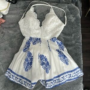 White and Blue Romper
